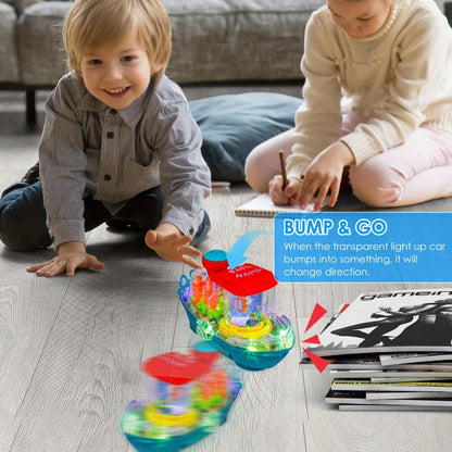 Interactive Sensory Boat Toy for Toddlers 2+, Underwater Ocean Theme with Fish & Coral, Rotating Scroll Screen & Music