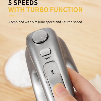 Electric Hand Mixer 250W with Storage Case, 5-Speed Plus Turbo Handheld Mixer with 5 Stainless Steel Attachments (2 Beaters