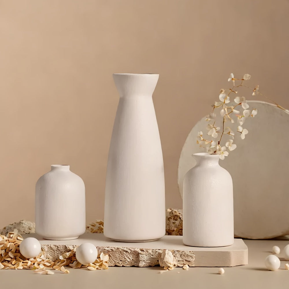 Boho Ceramic Vase Set 3pcs - Matte Nordic Minimalist Geometric Floral Design for Home Decor, Living Room