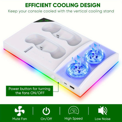 RGB Console Stand Compatible with Xbox Series S, Dual Controller Charging Bays and Two 1400mAh Battery Packs