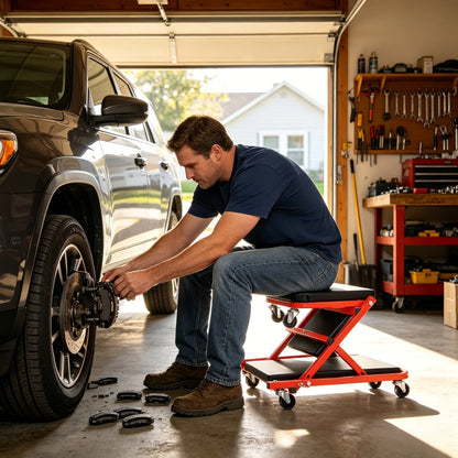 Mechanic Creeper Crawler Seat 36" Z-Type Folding with 6 Swivel Wheels & Adjustable Load Plate – Garage Repair Crawling Board