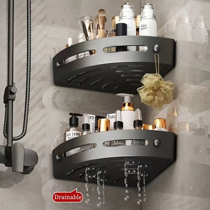 Corner Shower Caddy Organizer 2pcs – 2-Tier No-Drill Wall-Mounted Bathroom Shelf Rack with Adhesive Mounts