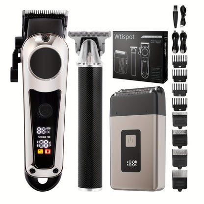 Hair Clipper Whistpot Single or Three-Piece Grooming Kit with USB Charging, Displays and Four Source Options