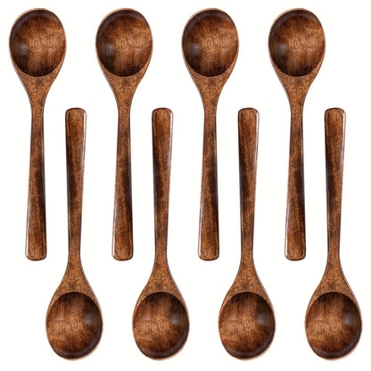 Kitchen Utensils Set of Eight 7.28in Natural Wood Spoons for Coffee, Tea, Dessert and Table Serving