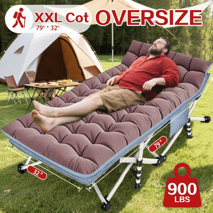 Padded Folding Camping Cot in Standard or XXL Sizes with Blue, Purple, Brown and Two-Pack Options