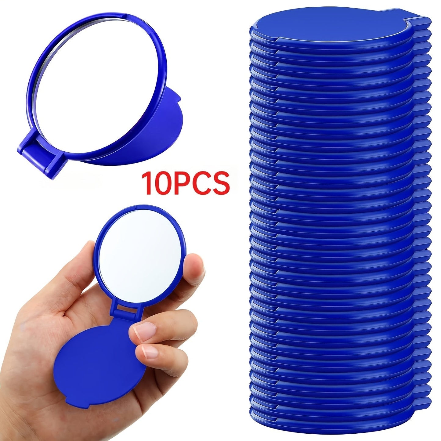 Makeup Mirror Set 10 or 21-Piece Royal Blue Folding Pocket Compacts with Round Glass, Flip Covers and Stand Function