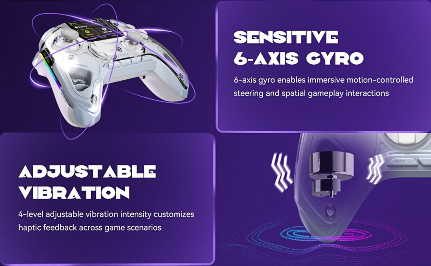 Hall-Effect Wireless Gaming Controller in White with Interactive Screen, RGB Lighting and Charging Dock