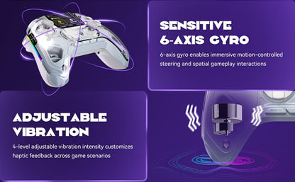 Hall-Effect Wireless Gaming Controller in White with Interactive Screen, RGB Lighting and Charging Dock