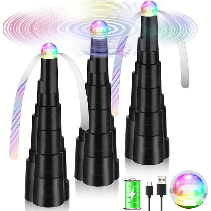 Fly Fan for Table 4 Pack - USB Rechargeable Fly Fan with LED Lights with the Listed Color, Size or Set Options for Everyday Carry