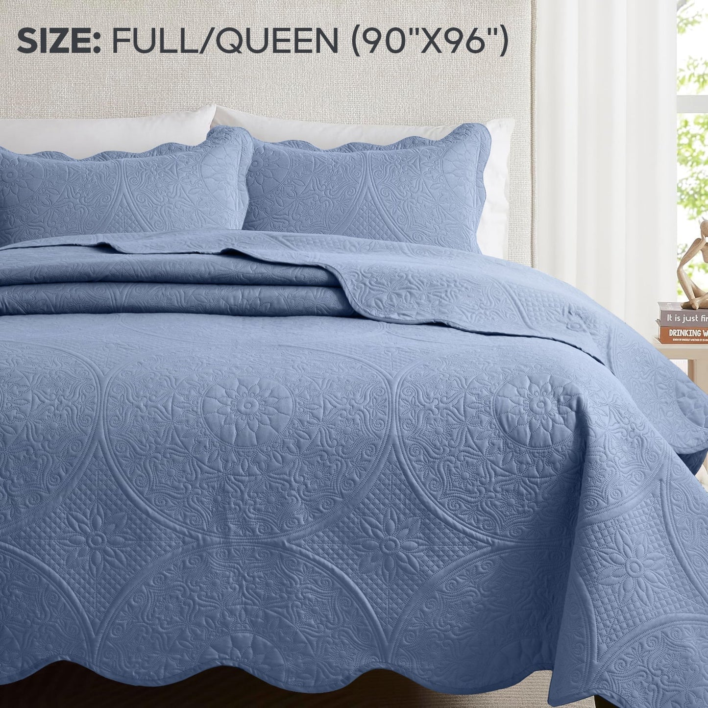 Floral-Pattern Three-Piece Bedspread Set in 16 Colors with Twin, Queen, King and California King Sizes