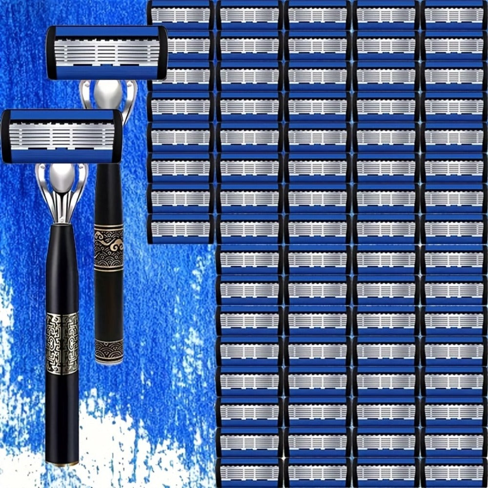 Men's Razor Set with Stainless Steel Replacement Blades – Reusable Handle & High-Capacity Blade Kit for Smooth Close Shave