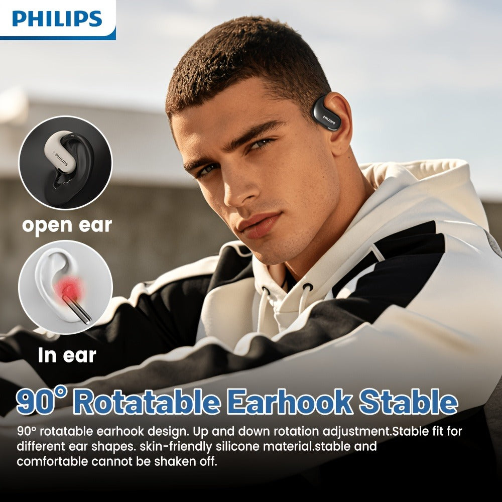 Philips TAT2739 Open Air Earbuds Wireless Bluetooth 5.3 Ear Hook Headphones with Wireless Charging Case
