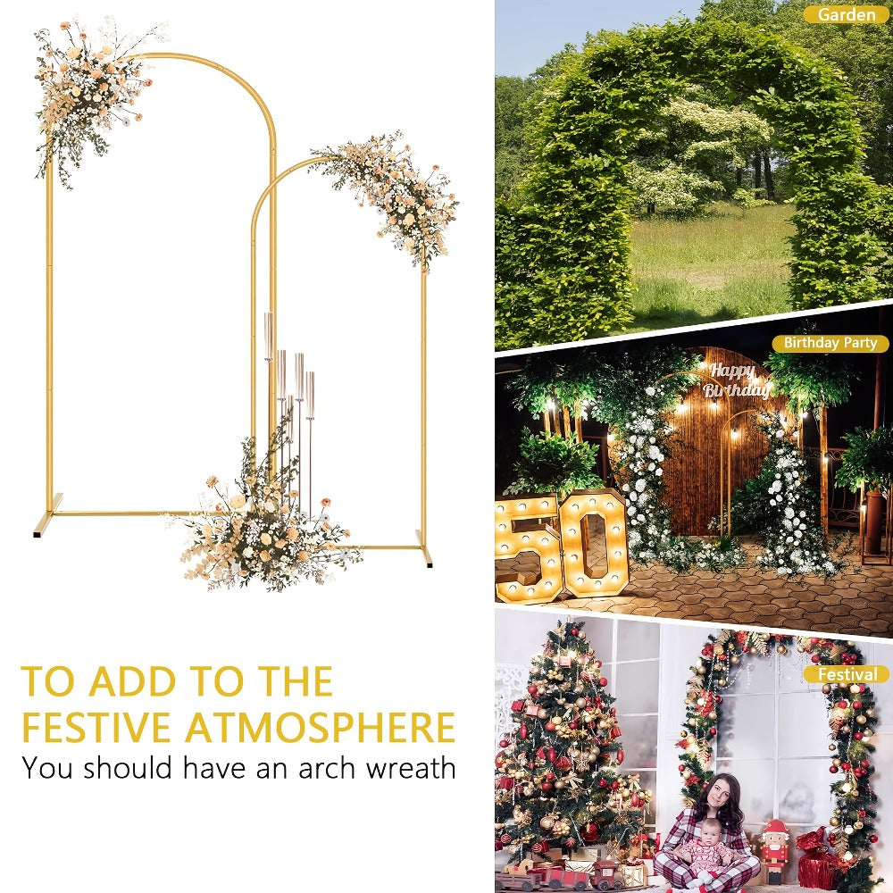 2-Piece Wedding Arch Backdrop Frame Set 7.2FT+6FT Metal Balloon Arch Stand for Wedding for Entryways, Bedrooms and Living Spaces