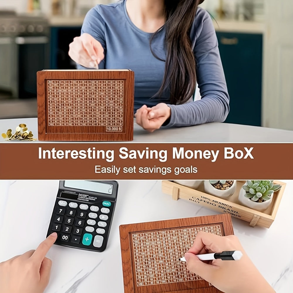 Wooden Savings Bank with Digital Counter 2-Pack, 7.87x5.7" Adult Coin Bank Holds $10, 000, Savings Goal Tracker Box