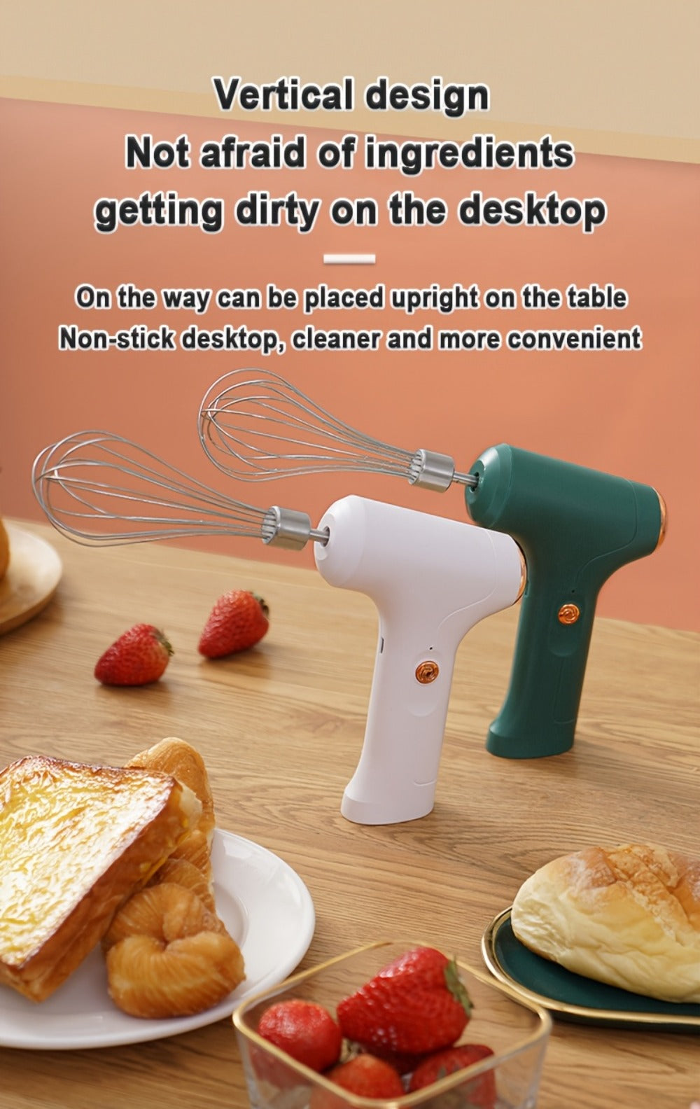 Wireless Electric Whisk Handheld Mixer - Rechargeable Cordless Egg Beater with Vertical Stand Design