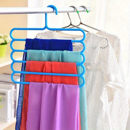 Five-Tier Pants Hangers, 5-Piece Set in Blue, Pink or Green with Horizontal Space-Saving Garment Bars
