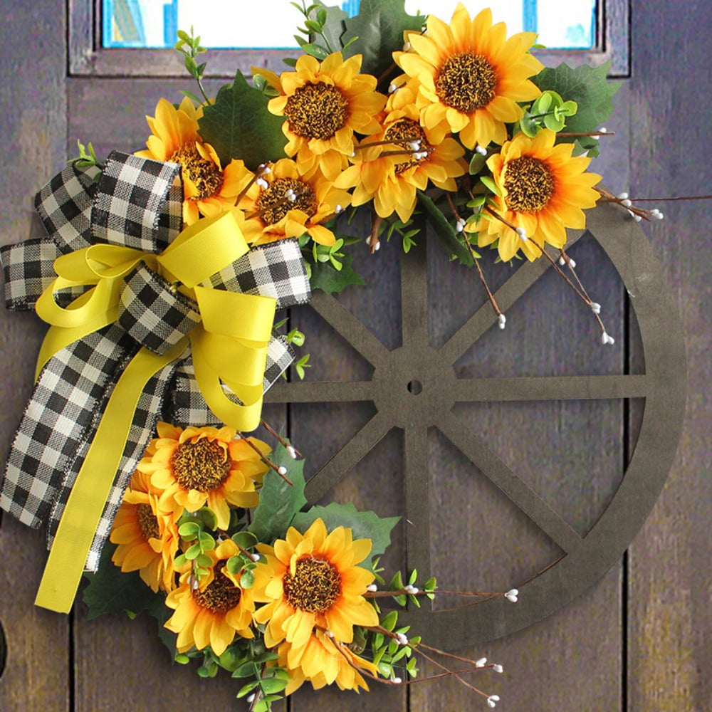 Sunflower Bow Wreath for Front Door - Handcrafted Thanksgiving Wreath with Natural Look, Fall Seasonal Home Decor