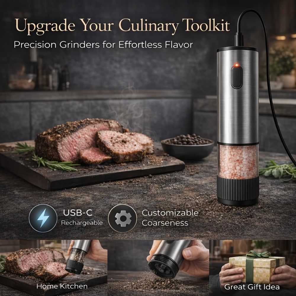 Electric Pepper Grinder USB-C Rechargeable, 5-Level Adjustable Coarseness, One-Hand Operation