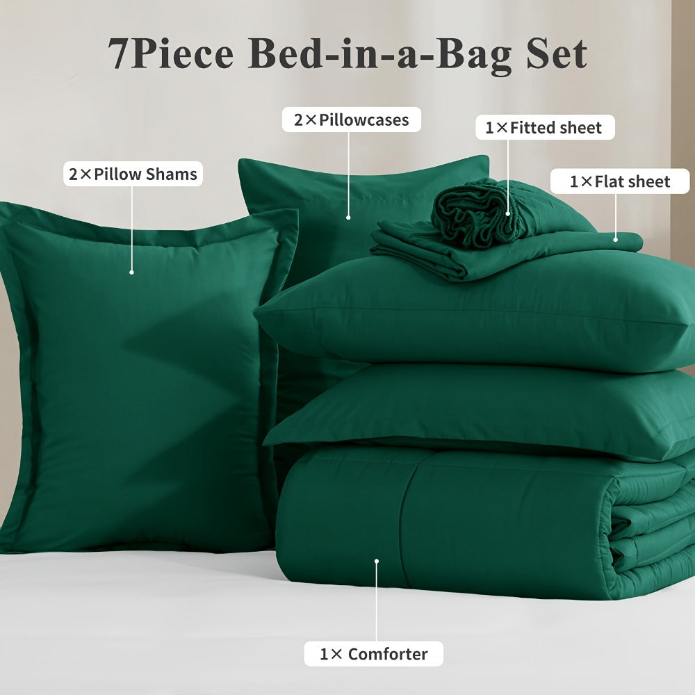 7 Piece Comforter Set Luxury Soft Fluffy Bedding All Season Bed in a Bag with Comforter Fitted Sheet Flat Sheet Pillowcases Hypoallergenic