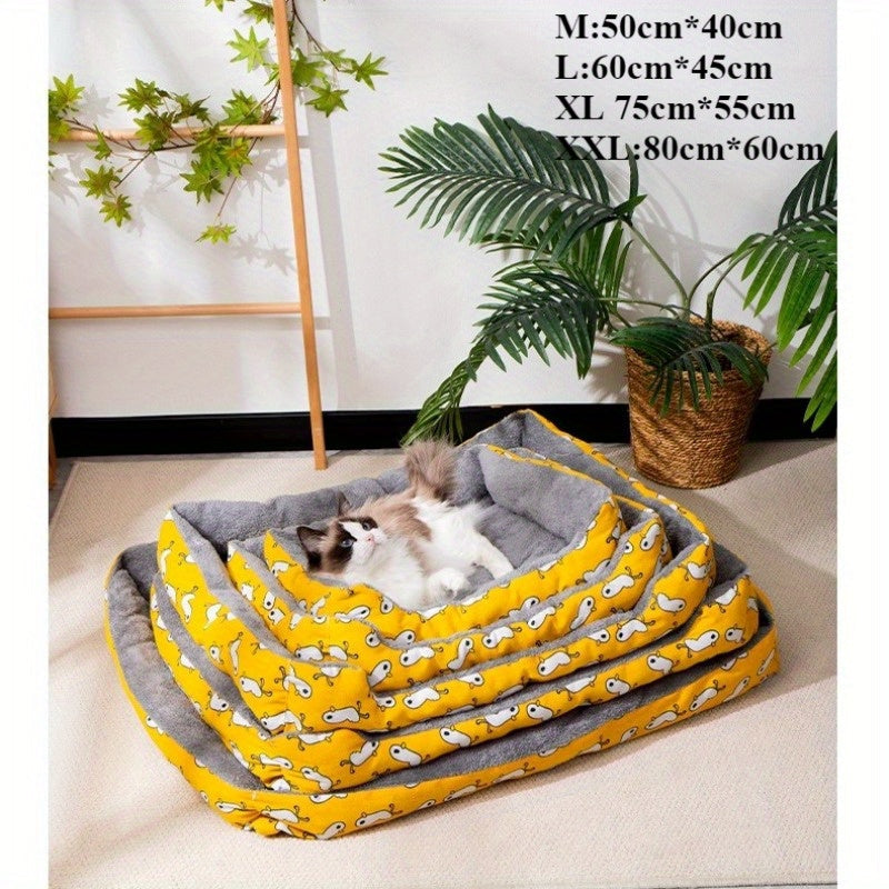 Printed Rectangular Pet Bed with Raised Perimeter in Four Sizes and Two Color-Pattern Options