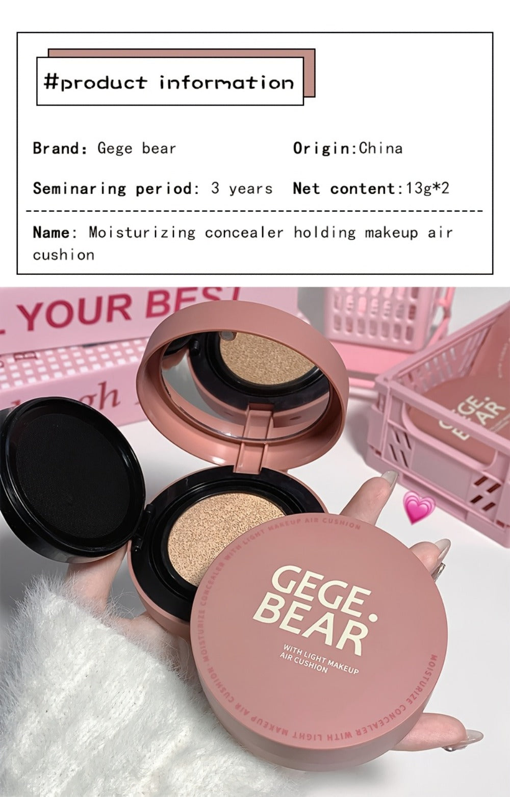 Oil Control Cushion BB Foundation with Replacement Core, Waterproof Sweatproof Invisible Pore Coverage