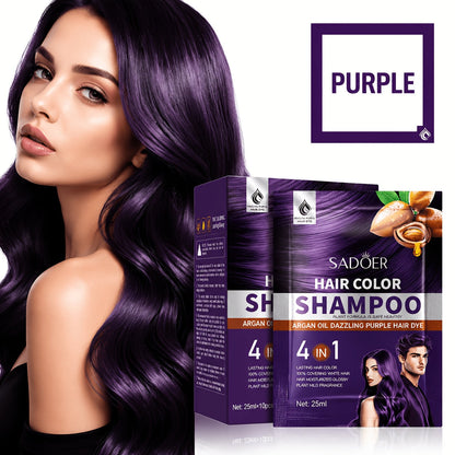 3-in-1 Hair Color Shampoo 10-Pack Single-Use Sachets Natural Dye Deep Cleansing Gel for Bath Time, Home Spa and Personal Care