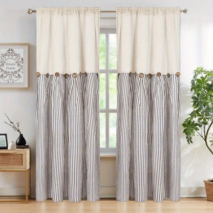 Semi Sheer Curtains Bohemian Linen Cotton Patchwork Grommet Top Window Drapes for Bedroom Living Room Kitchen Bathroom Cafe