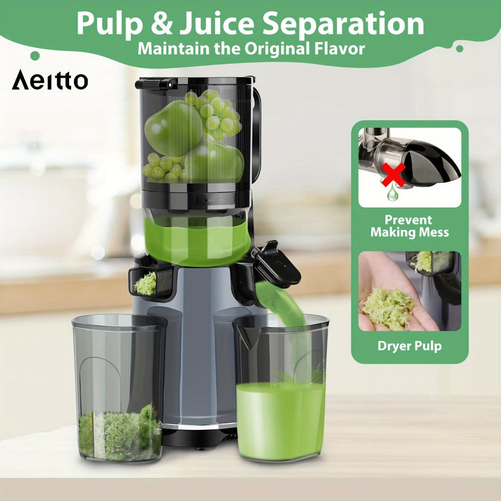 Cold Press Slow Juicer Machine with 5.3-Inch Large Feed Chute - High Juice Yield, Safety Lock, One-Click Cleaning