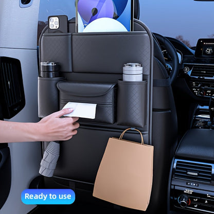 Car Seat Back Organizer – Large Capacity PU Leather Backseat Storage Bag | Multi-Compartment for Tablets, Laptops