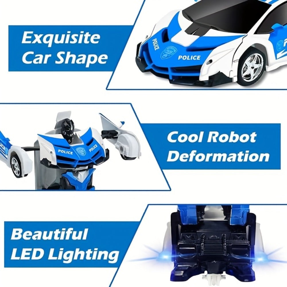 Spider Robot RC Car for Kids 1:18 with LED Lights, One-Button Transform Police Car Stunt Toy