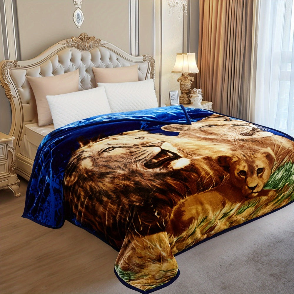 Reversible Plush Blanket 2-Ply 520GSM Milk Velvet - Queen King Size Blanket with Vibrant Animal & Floral Designs