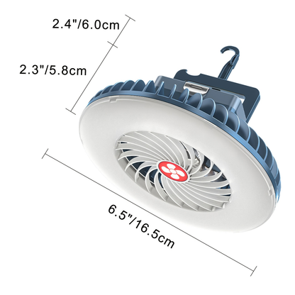 Camping Fan 2-Pack Circular Fan-Light Set with 4000mAh Batteries, 3 Speeds, 2 Brightness Levels, Hooks and Magnets