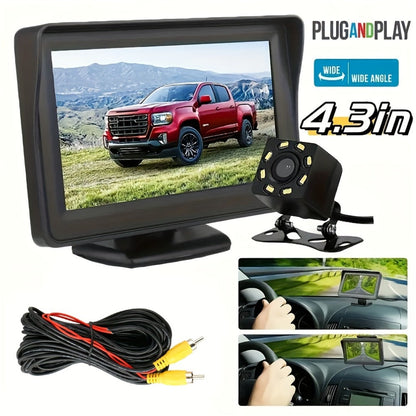 Backup Camera Kit with 4.3 Inch Monitor – 8 LED HD Night Vision Reversing Camera | 1080p Wide Angle | USB Powered | for Car, Truck