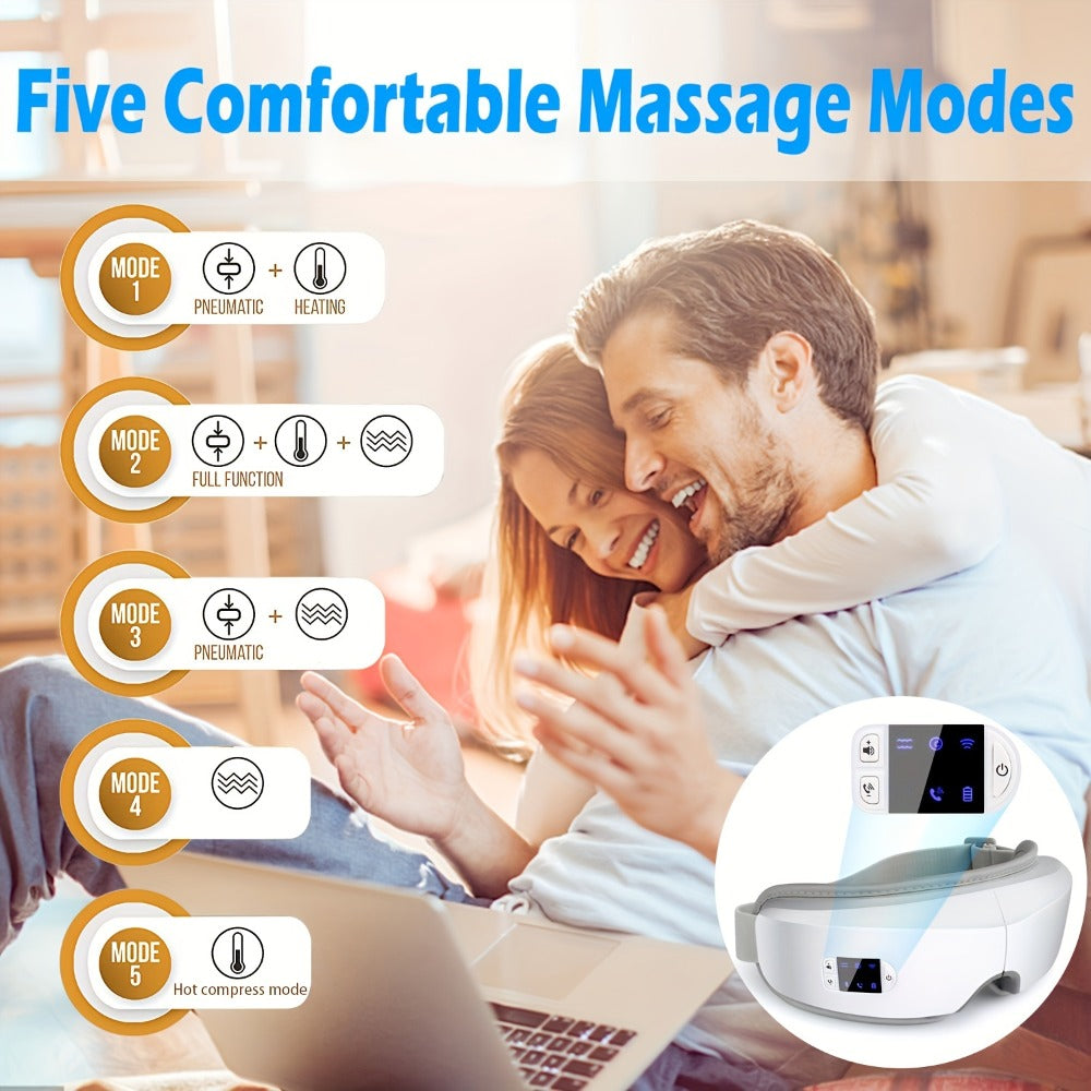 Eye Massager 4D Kneading Vibration Hot Compress Bluetooth Music Massage, Rechargeable Portable Eye Relax Device for Stress