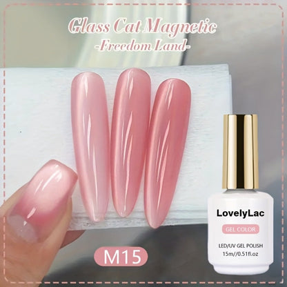 Gel Nail Polish in 15ml Pink Holographic Rainbow Cat-Eye Finish with Magnetic UV/LED Cure for Nail Art