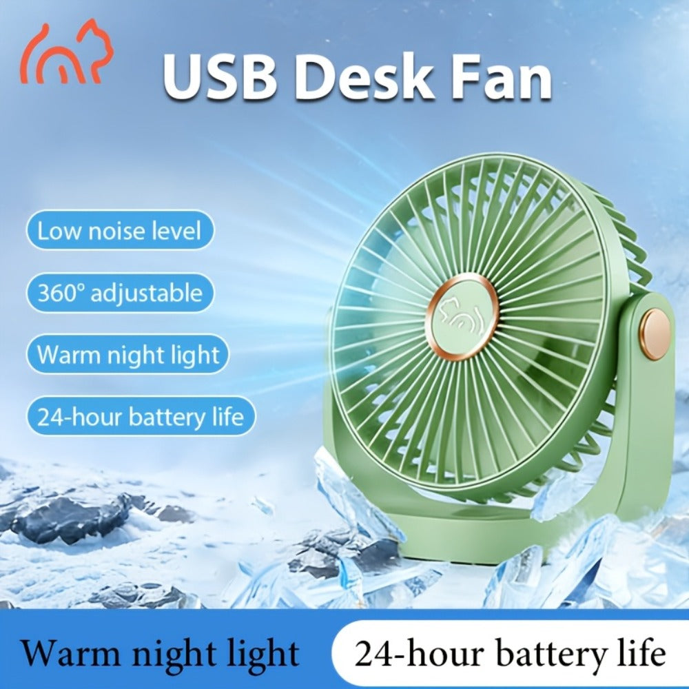 Portable Fan USB-Rechargeable Five-Speed Model with Desk, Wall, Ceiling and Hanging Placement Options