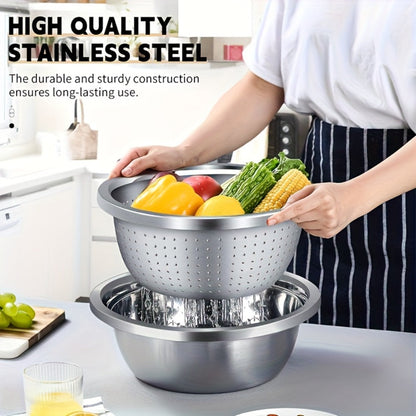 Stainless Steel Colander with Mixing Bowl Set 304 Food Grade Strainer Bowl for Washing for Home Cooking, Dining and Outdoor Meals