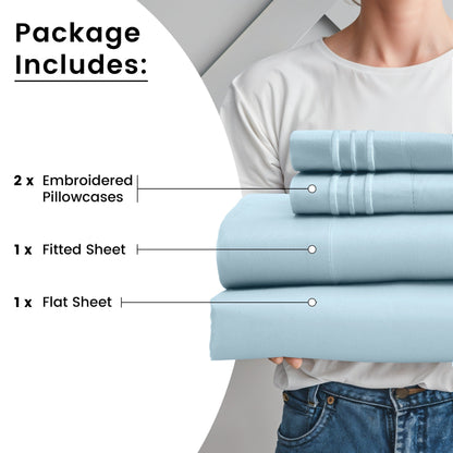 Fitted Sheet Set 6-Piece Brushed Polyester Deep Pocket Bed Sheets 20 Colors Hotel Luxury Bedding with Embroidered Pillowcases