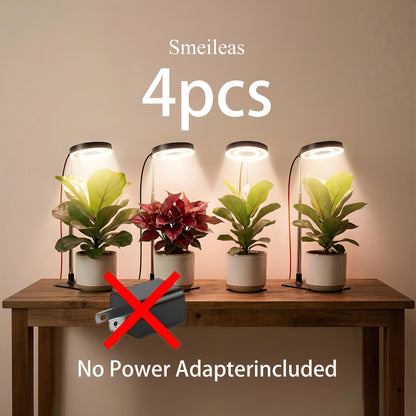 Four-Piece Tabletop Ring LED Plant Lamp Set with USB 3/6/9H Timer, Adjustable Poles and Bases