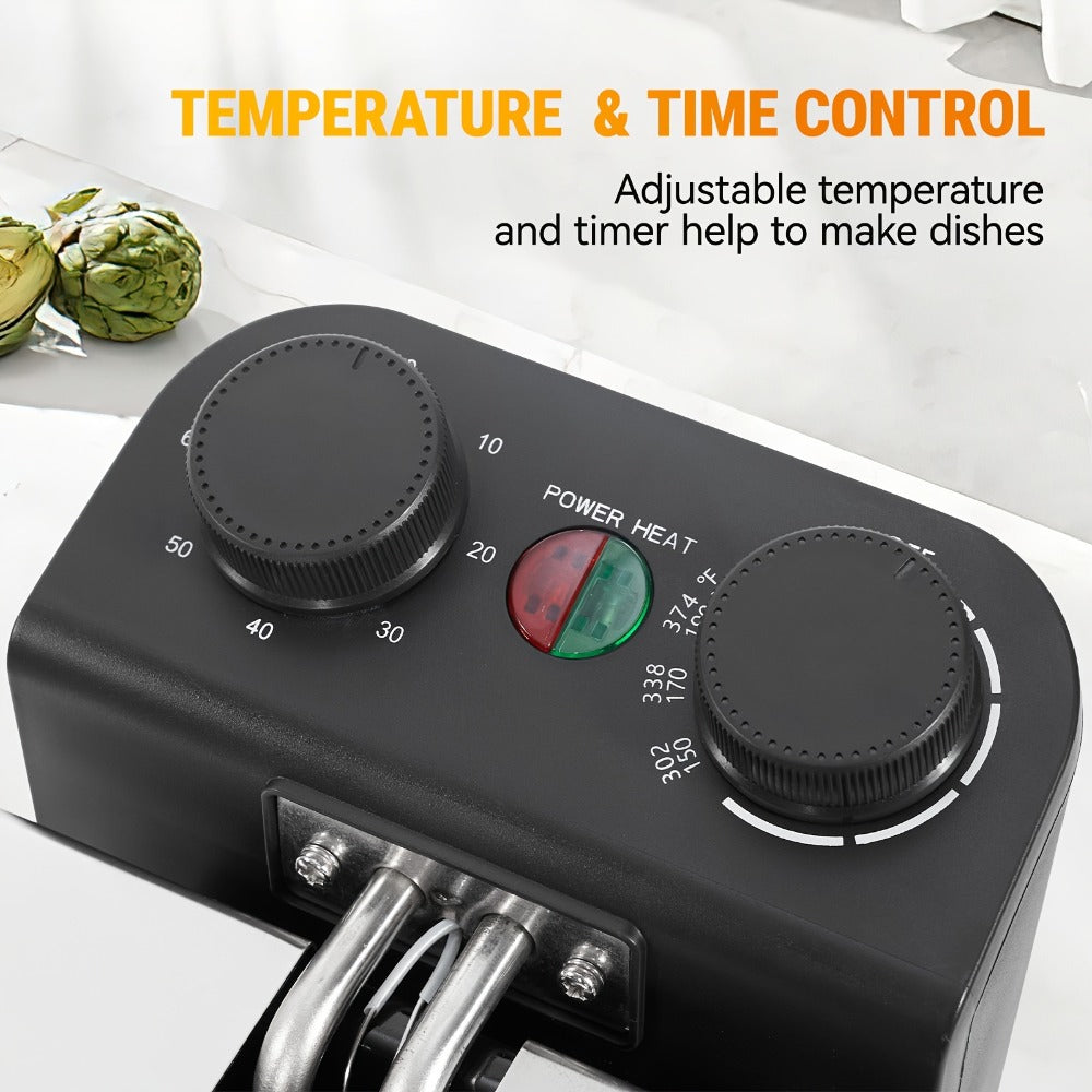 Electric Deep Fryer 1700W, Large Deep Fryer with Adjustable Time & Temperature Control, Stainless Steel Frying Basket