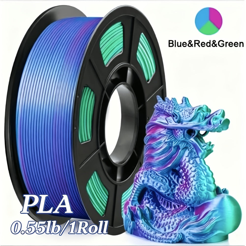 3D Printer Filament Tri-Color PLA 1.75mm 250g Coextruded Spool with Five Three-Tone Combinations