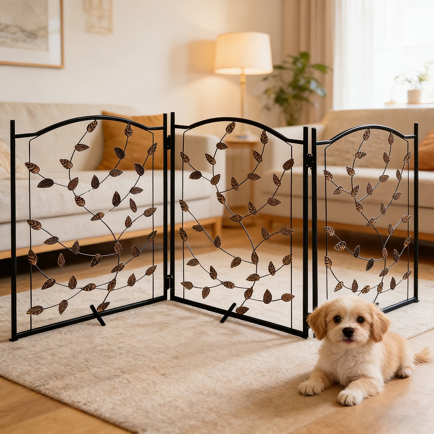 Foldable Pet Gate 3-Panel 52x24 Inch Metal Freestanding Dog Fence Retractable for Stairs Hallways Doorways Indoor Dog Gate No Installation