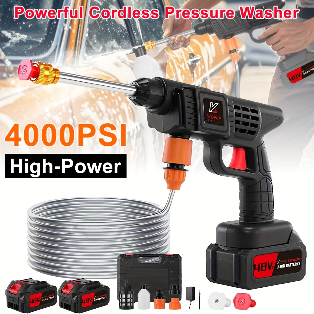 Car Pressure Washer with 4000 PSI Listing, 6-in-1 Spray Nozzle, 5m Hose and One or Two Batteries