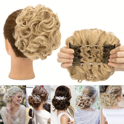 Clip In Hair Bun Extension Messy Bun Chignon Hairpiece – Synthetic Curly Updo with Comb & Scrunchie for Women