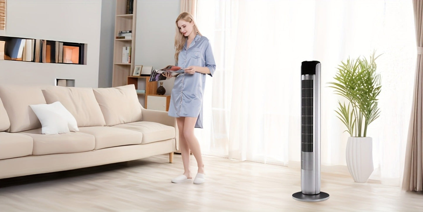 36-Inch Floor-Standing Tower Fan with Remote Control, 9.84-Inch Base and Titanium Gray or Black Finish