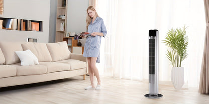 36-Inch Floor-Standing Tower Fan with Remote Control, 9.84-Inch Base and Titanium Gray or Black Finish