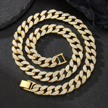 Dog Cuban Link Chain Necklace Full Rhinestone Pet Collar Jewelry – Durable Metal Bling Necklace for Small to Large Dogs & Cats