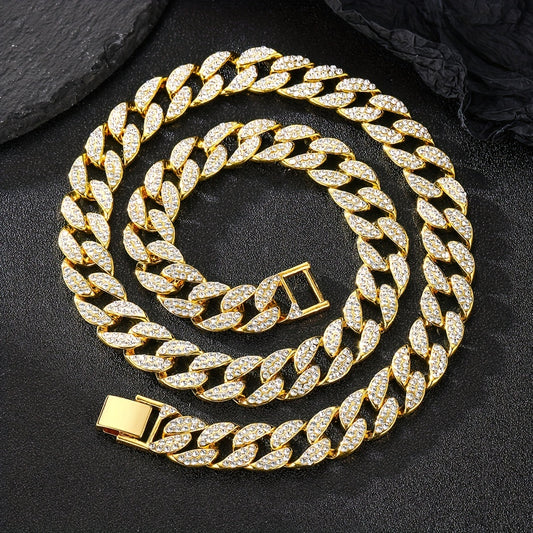 Dog Cuban Link Chain Necklace Full Rhinestone Pet Collar Jewelry – Durable Metal Bling Necklace for Small to Large Dogs & Cats