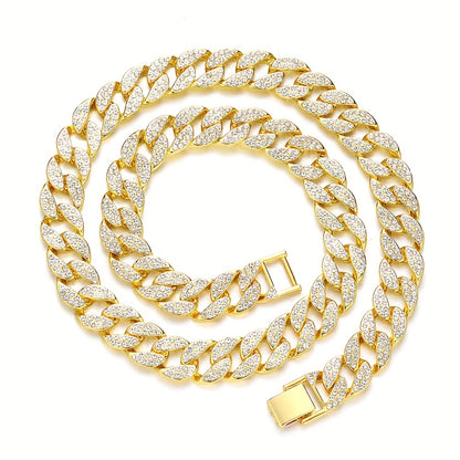 Dog Cuban Link Chain Necklace Full Rhinestone Pet Collar Jewelry – Durable Metal Bling Necklace for Small to Large Dogs & Cats