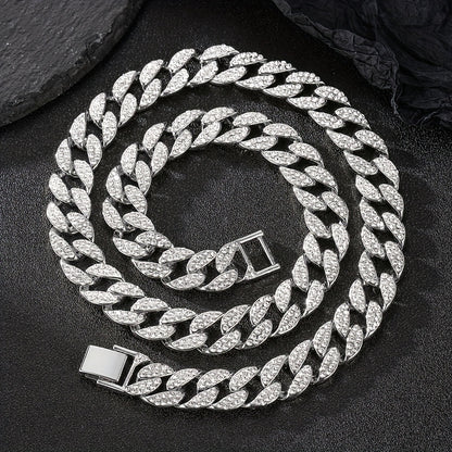 Dog Cuban Link Chain Necklace Full Rhinestone Pet Collar Jewelry – Durable Metal Bling Necklace for Small to Large Dogs & Cats